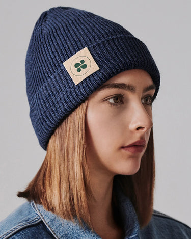 Blue beanie crafted from recycled materials – eco-friendly