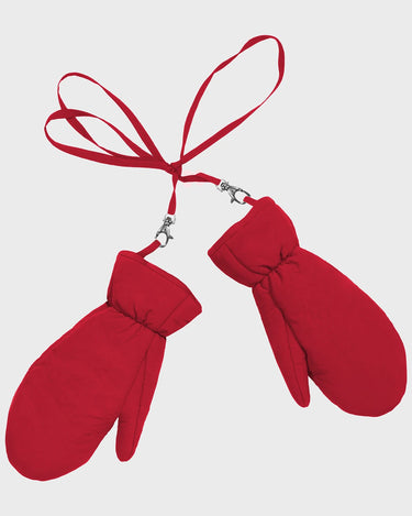 Red recycled fabric mittens eco conscious winter accessory