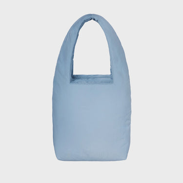 Sky blue faux leather shoulder bag with pouch eco conscious style