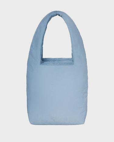 Sky blue faux leather shoulder bag with pouch eco conscious style