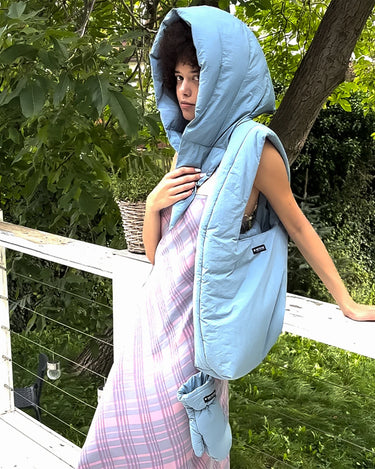 Sky blue vegan tote bag with pouch sustainable accessory