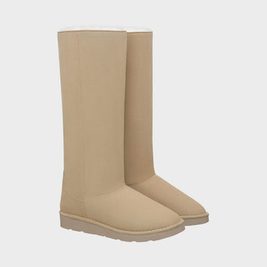 Sustainable beige knee-high vegan boots with crystal details