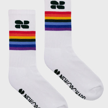 Sustainable cotton white pride socks with rainbow stripes