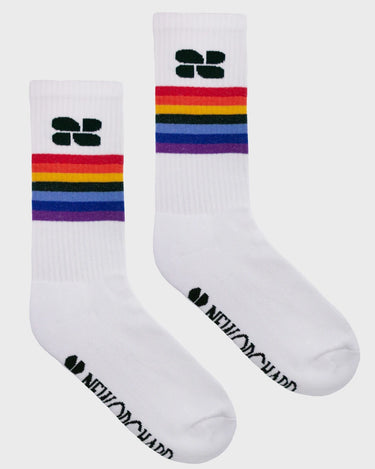 Sustainable cotton white pride socks with rainbow stripes