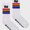 Sustainable cotton white pride socks with rainbow stripes