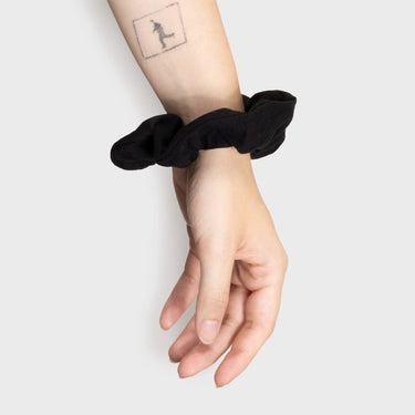 Sustainable black scrunchie made from recycled materials