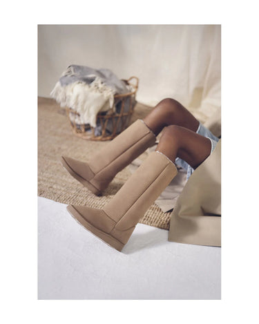 Vegan beige long boots – chic and cruelty-free