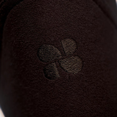 Vegan suede-look chocolate brown boots with black faux fur
