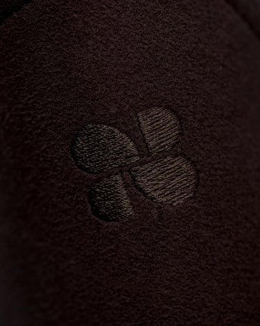 Vegan suede-look chocolate brown boots with black faux fur