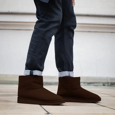 Vegan suede dark brown ankle shoes with warm lining