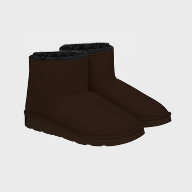 Vegan ugg-like ankle boots in unisex dark brown faux suede