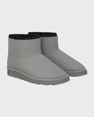 Vegan ugg-like ankle boots in light grey faux suede