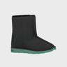 Vegan ugg-like boots in black with green sole – cruelty-free and unique