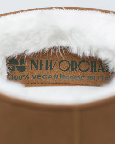 Vegan ugg-like boots in caramel brown