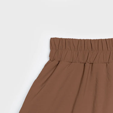 Brown vegan skirt with gathered elastic waistband made from recycled materials. - The New Orchard - Brown / S